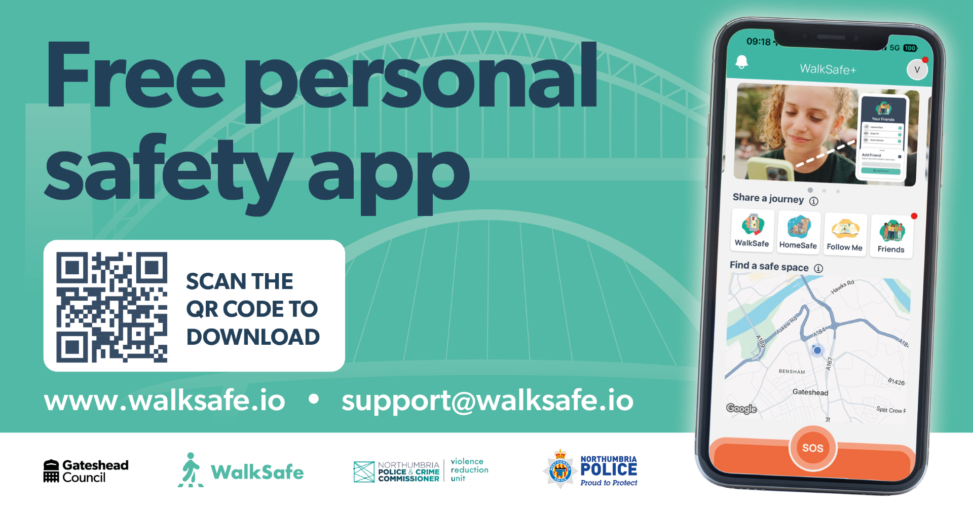 Stay safe in Gateshead Town Centre with WalkSafe! 💚